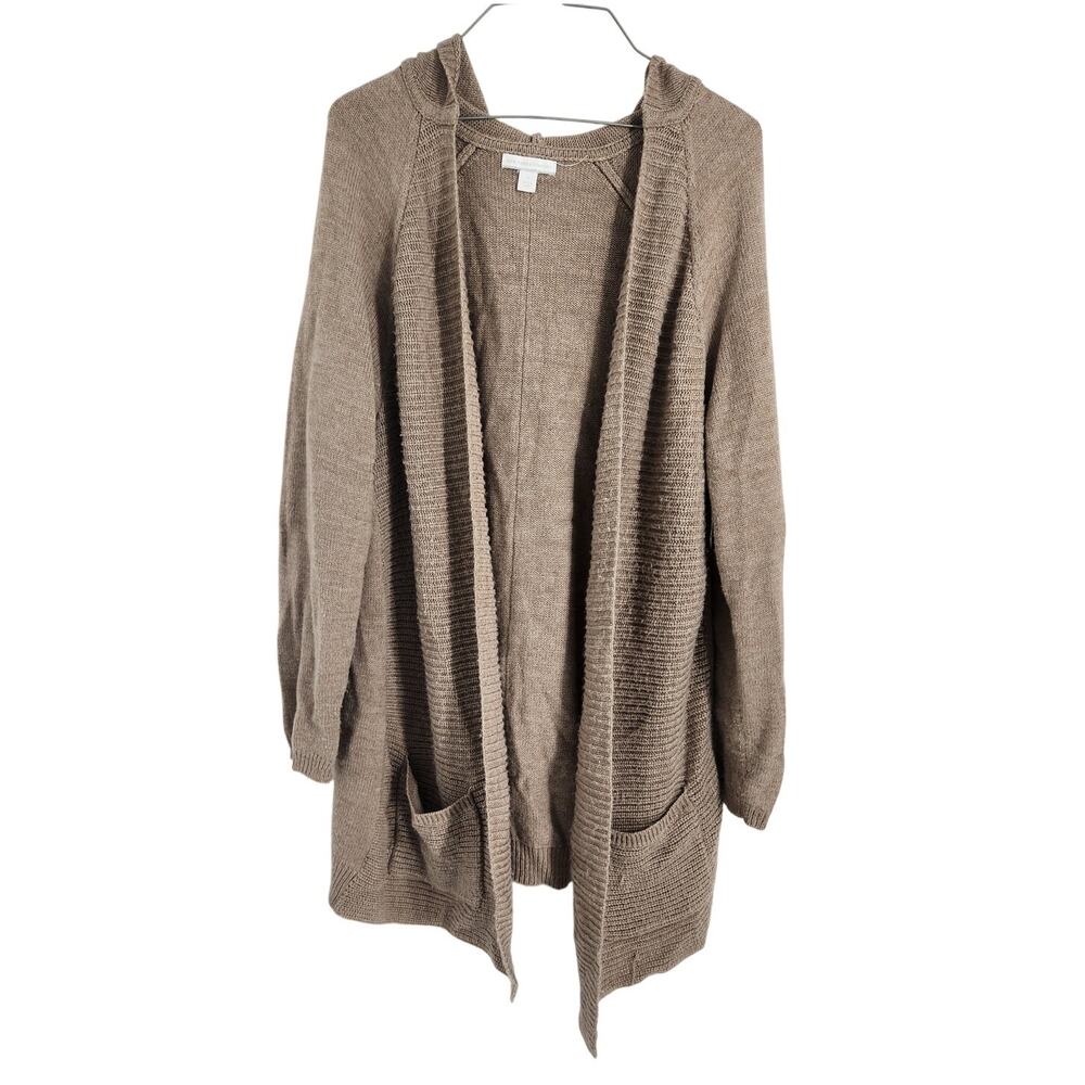 New York & Company Tan Knit Open Front Cardigan Womens Extra Large XL Hooded
